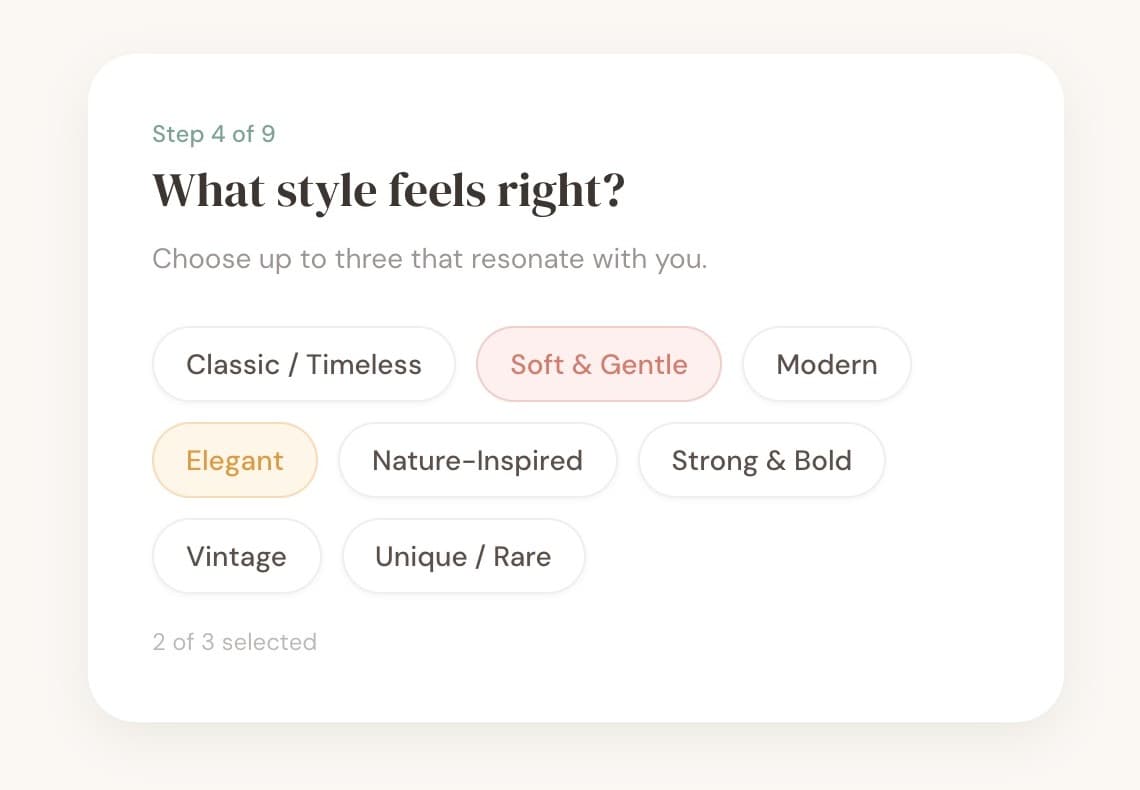 NameWise onboarding: choosing which name styles feel right